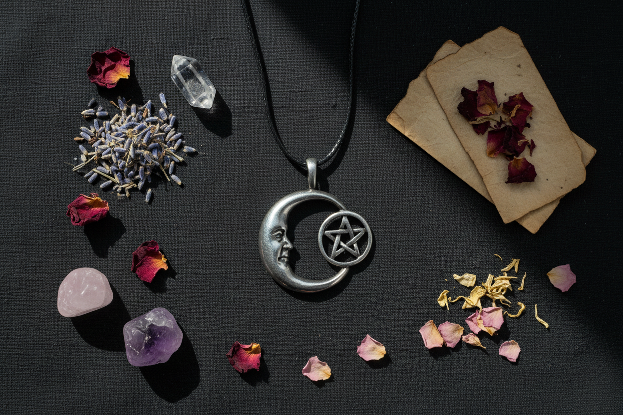 Flat Lay — Pentacle Moon Amulet