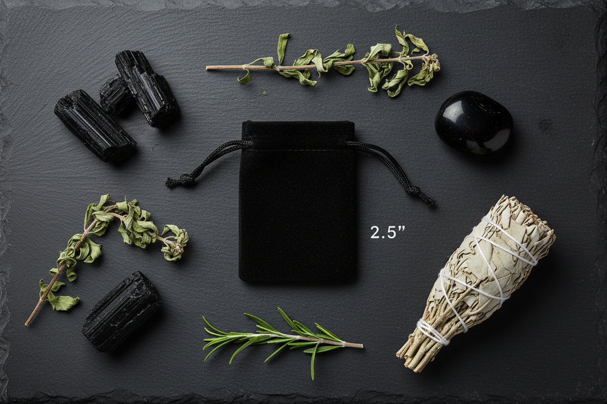 Flat Lay — Small Black Velveteen Pouch