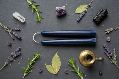 Flat Lay — Twin Navy Taper Candles