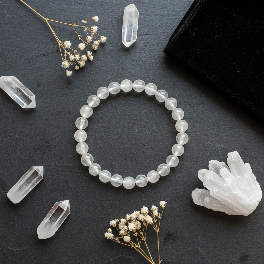 Clear Quartz Bracelet, 8mm Beads, alternate view