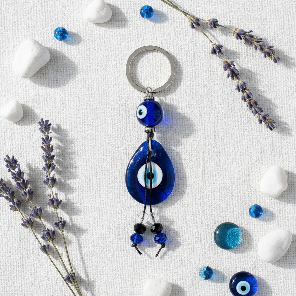 Evil Eye Keychain, Blue Glass, alternate view