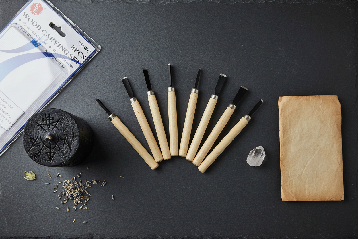 Candle Carving Set, shown in use