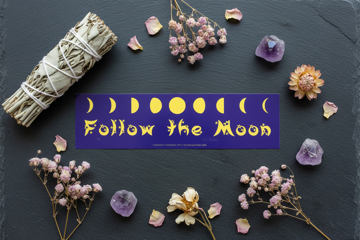 Follow the Moon Bumper Sticker, 11.5" x 3", alternate view