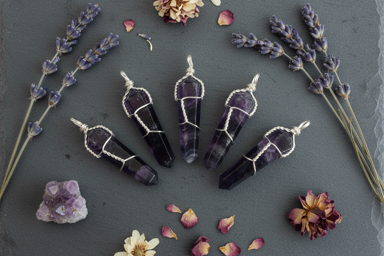 Fluorite Wire Wrapped Point, Set of 5, alternate view