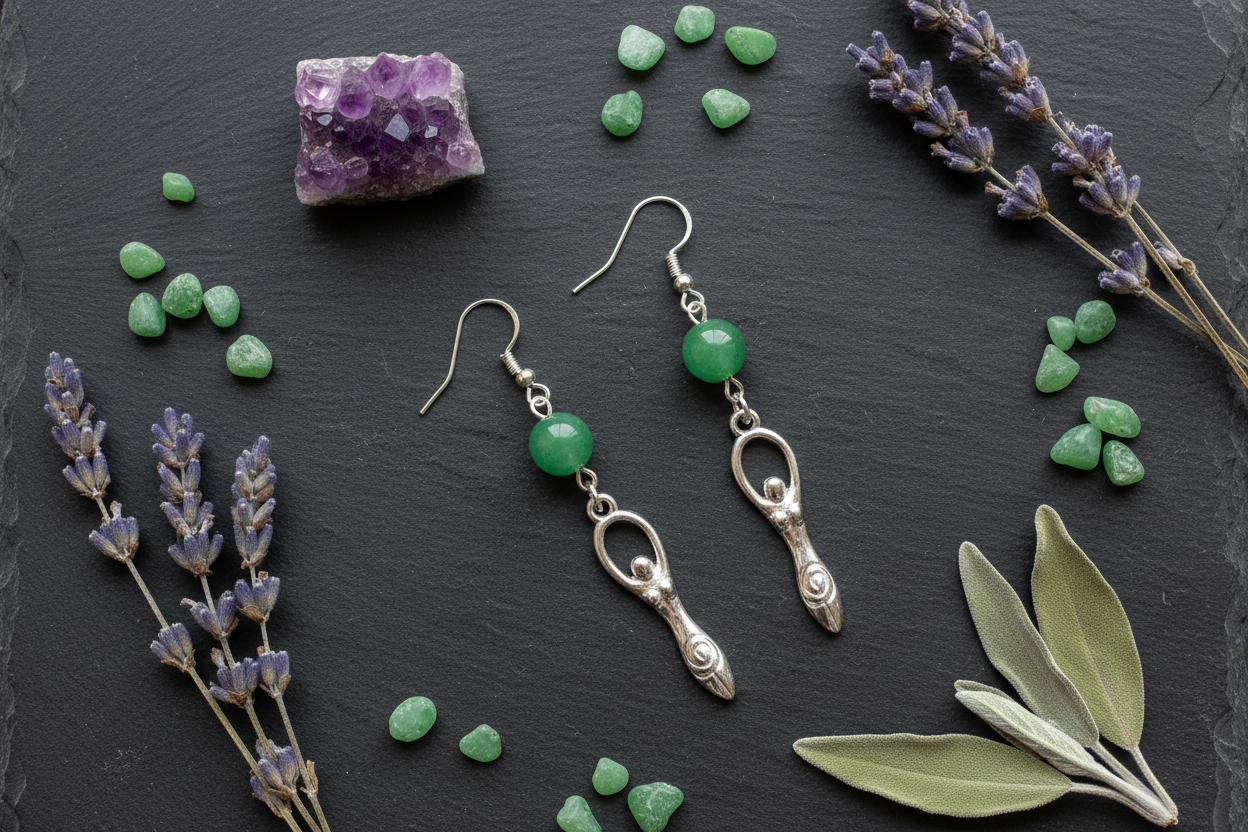 Green Aventurine Goddess earrings, additional view