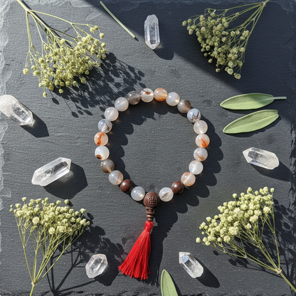 Dendritic Agate Tassel Bracelet, 8mm, alternate view