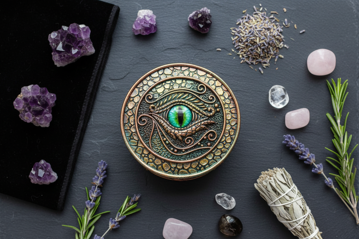 Eye of Dragon Box, 4 Inches, shown in use
