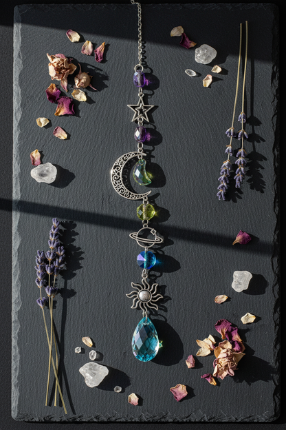 Celestial Crescent Suncatcher with Planets, 17 Inch, alternate view
