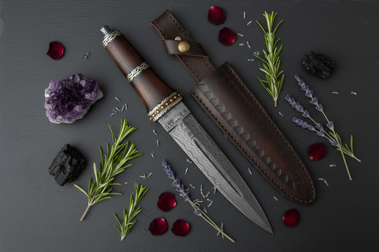 Damascus Athame, 13¾", Dirk Wod Ritual Dagger, alternate view