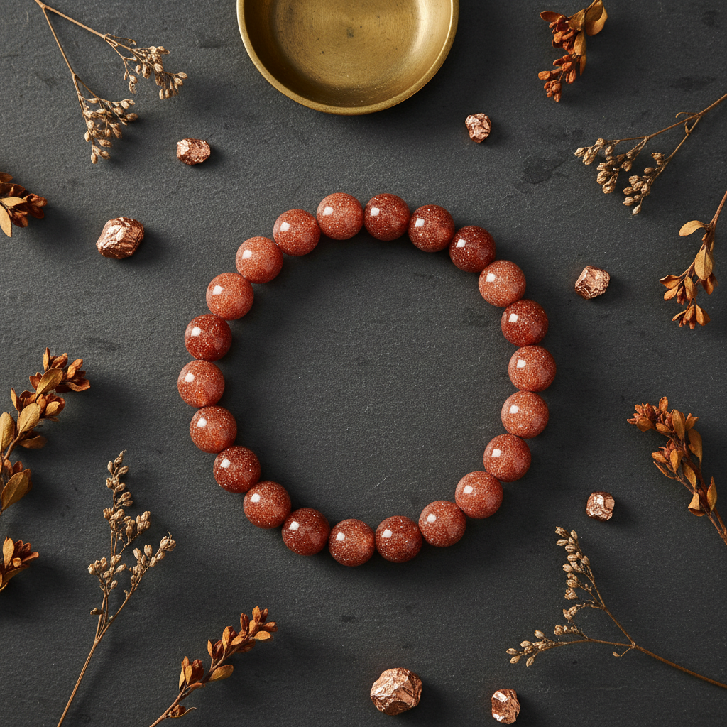 Goldstone Beaded Bracelet, 8mm, detail view