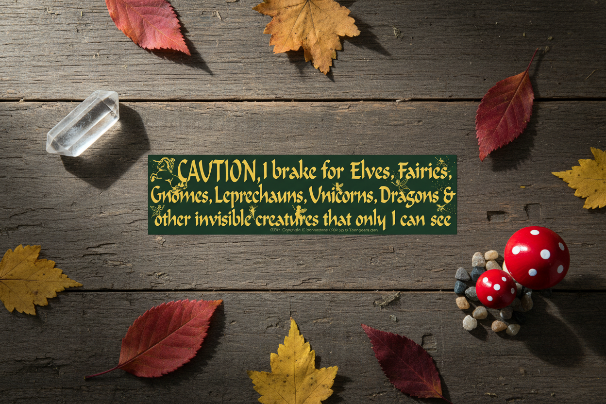 Caution! I brake for Elves... bumper sticker, alternate view