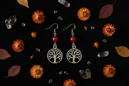Carnelian Tree of Life earrings, detail view
