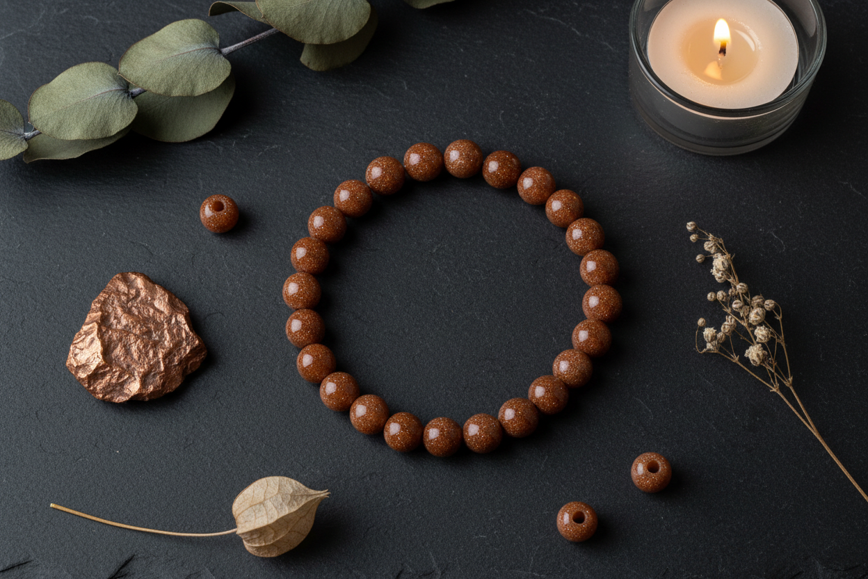 Gold Stone Bracelet, 8mm, shown in use