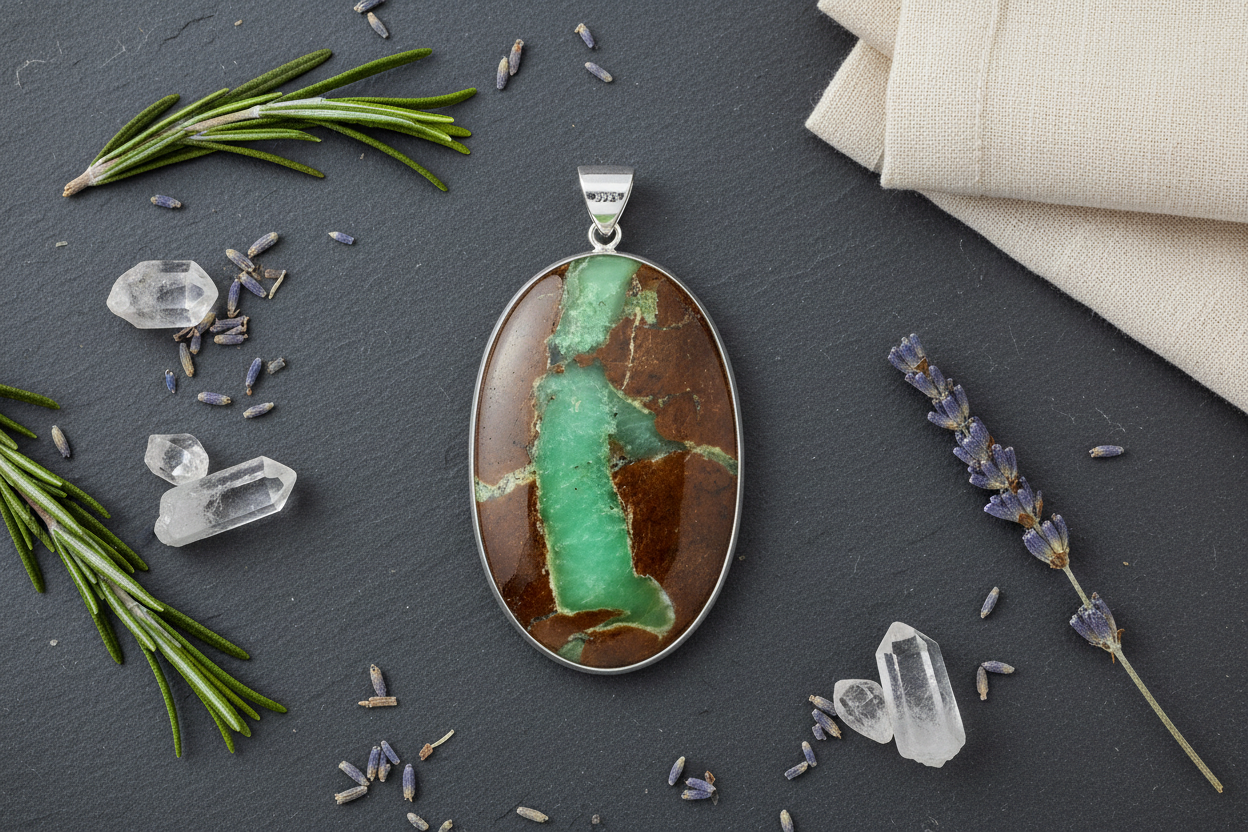 Chrysoprase Pendant in Sterling Silver, Oval or Teardrop, additional view
