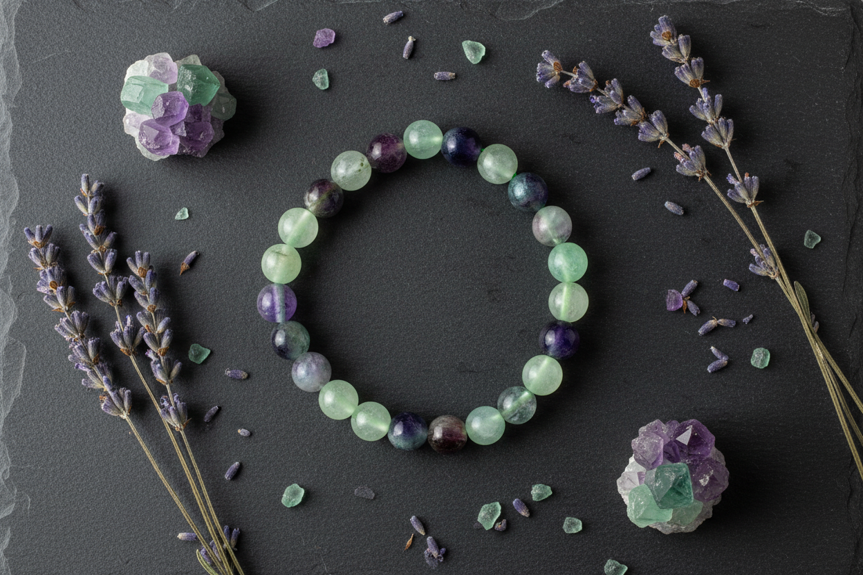Fluorite Stone Bracelet, 8mm Beads, alternate view