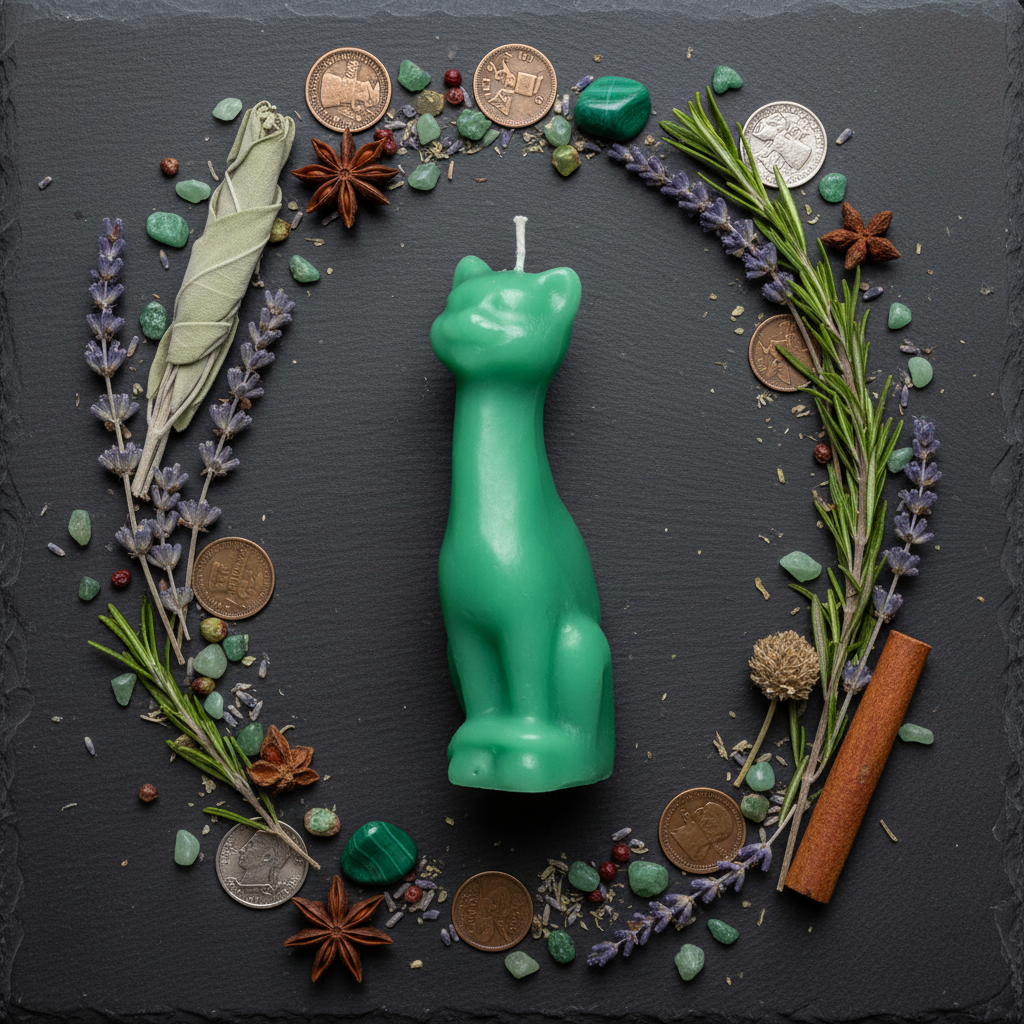 Green Cat Candle, 5 1/2 Inches, alternate view