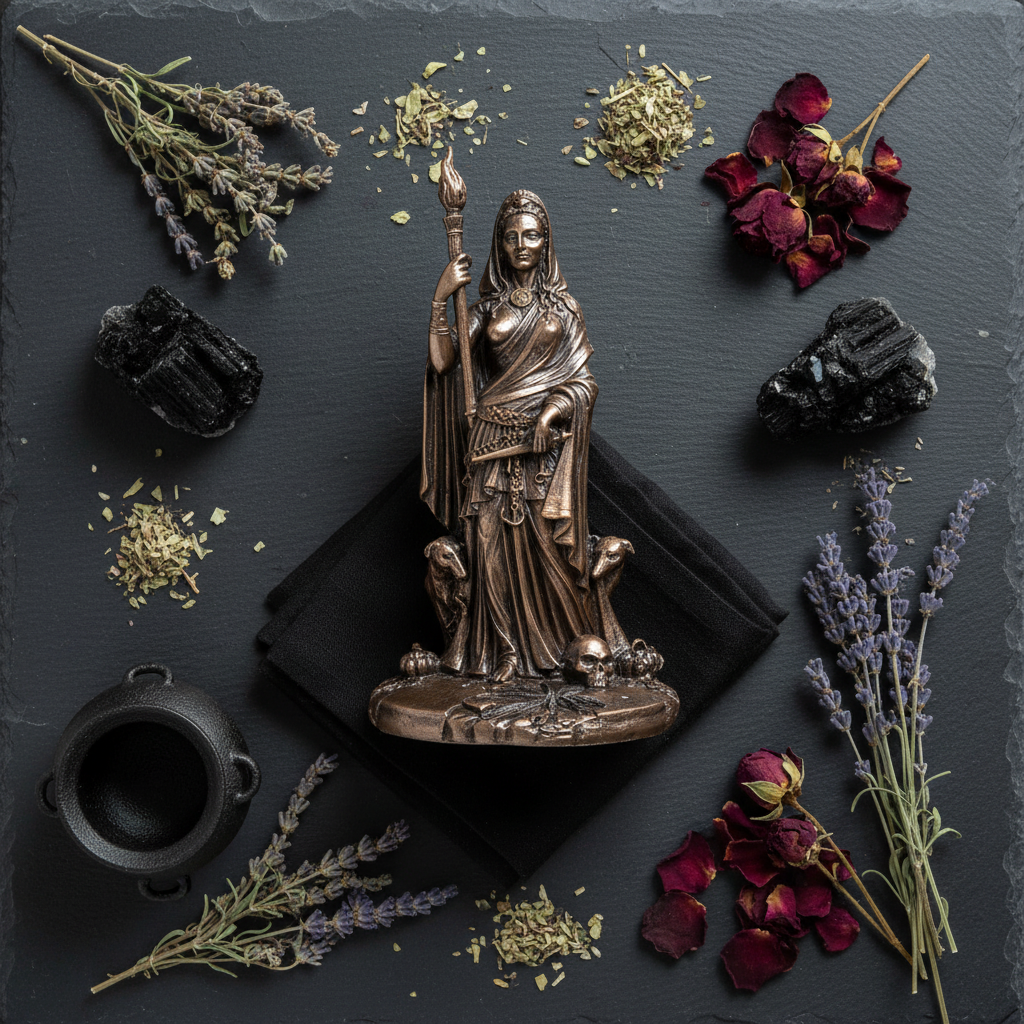 Goddess Hecate Bronze Statue, 11.25 Inches, alternate view