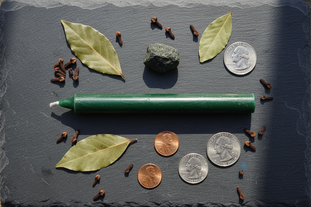 Green 6" Household candle, shown in use