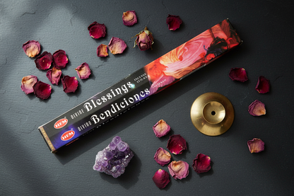 Divine Blessings Incense Sticks by HEM, 20 Pack, shown in use