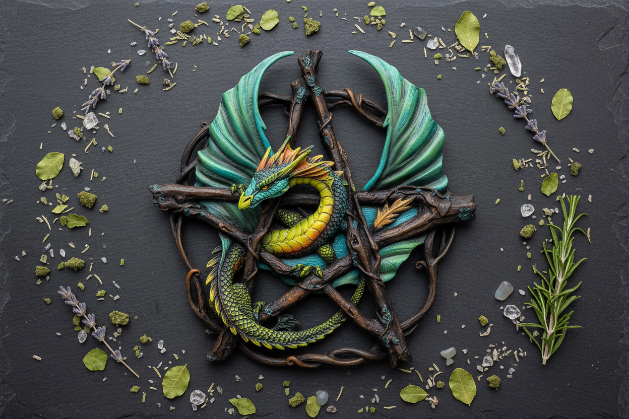 Forest Pentagram Dragon Wall Plaque 13", alternate view