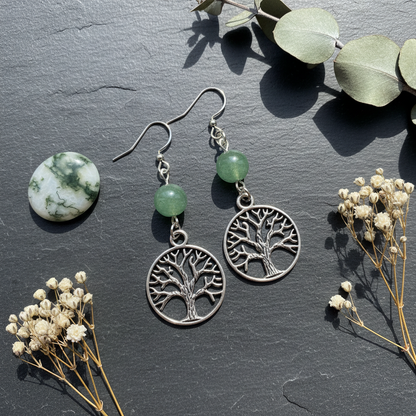 Green Aventurine Tree of Life earrings, alternate view