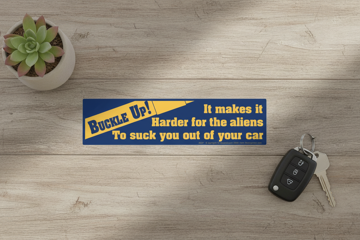 Buckle Up! It Makes It Harder for the Aliens Bumper Sticker, alternate view