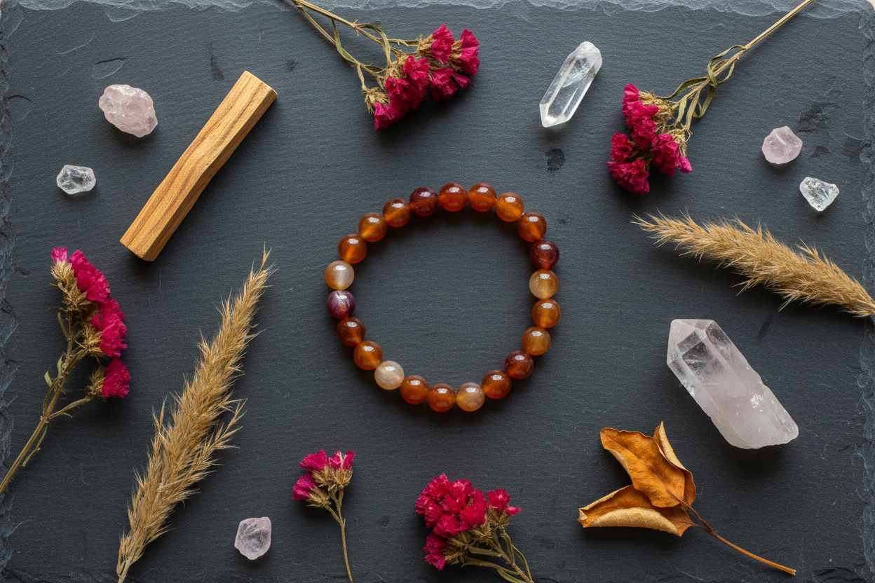 Carnelian Beaded Bracelet, 8mm, alternate view