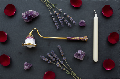 Fancy Flower Candle Snuffer, 7 1/2", shown in use