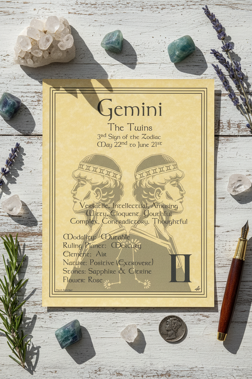 Gemini Zodiac Poster, 8.5" x 11", alternate view