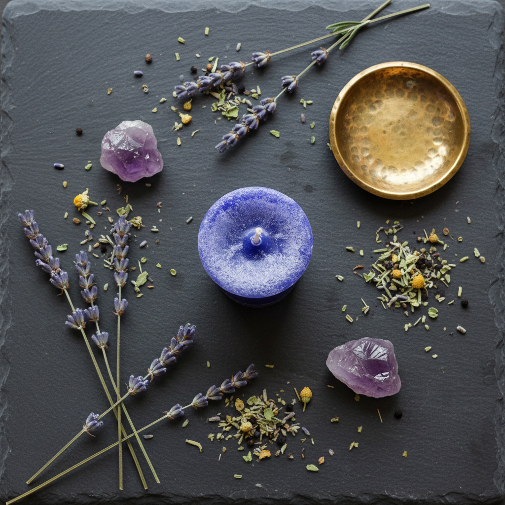 Creativity Herbal votive - purple, detail view