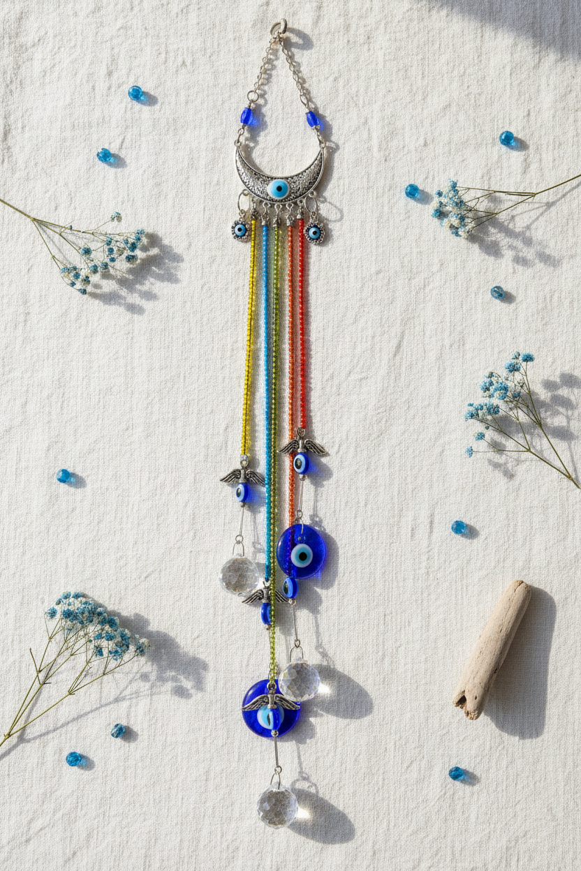Evil Eye Sun Catcher, 18 Inch, shown in use