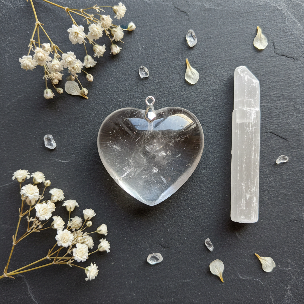 Clear Quartz Heart with Loop, 1 Inch, alternate view