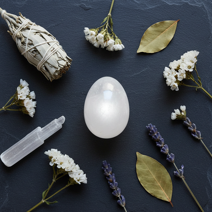 Clear Quartz Crystal Egg, 2 Inch, shown in use