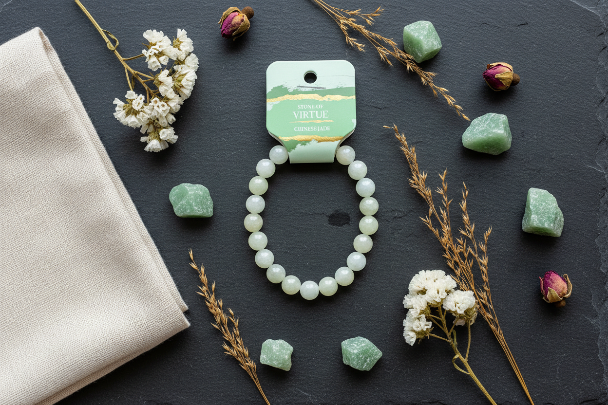 Chinese Jade Bracelet, 8mm, shown in use