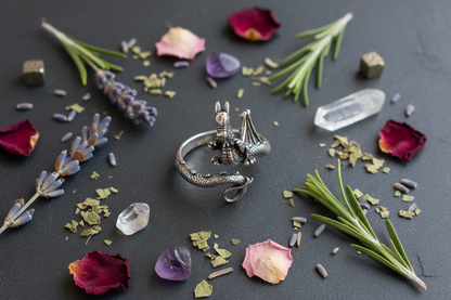 Dragon Adjustable Ring, Sterling Silver, shown in use