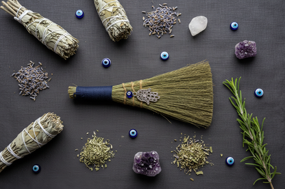Evil Eye and Fatima Hand Broom, 9 Inch, alternate view