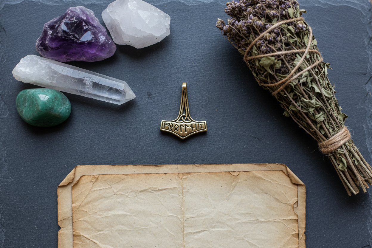 Bronze Thor's Hammer & Rune Pendant, shown in use