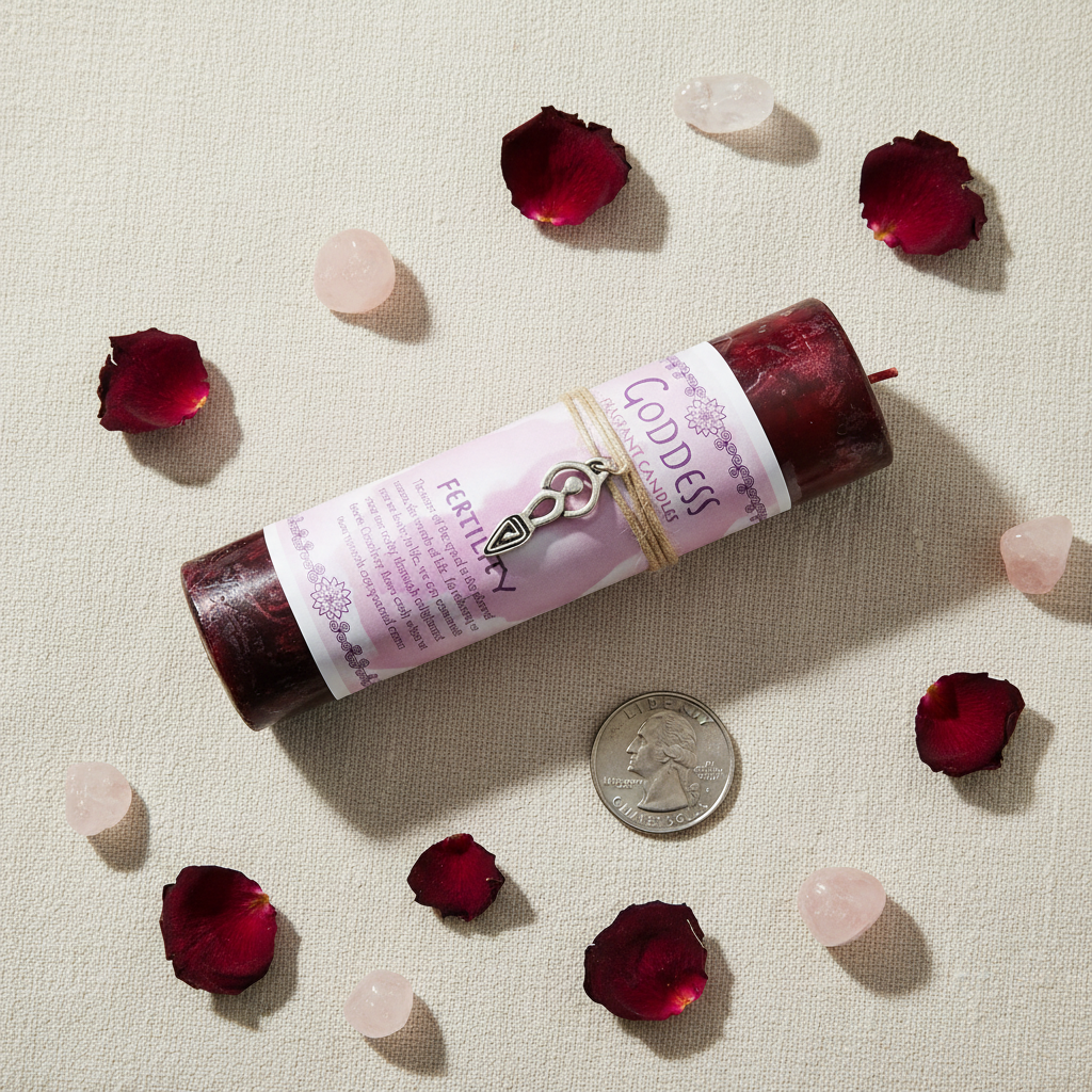 Fertility Pillar Candle with Goddess Necklace, alternate view