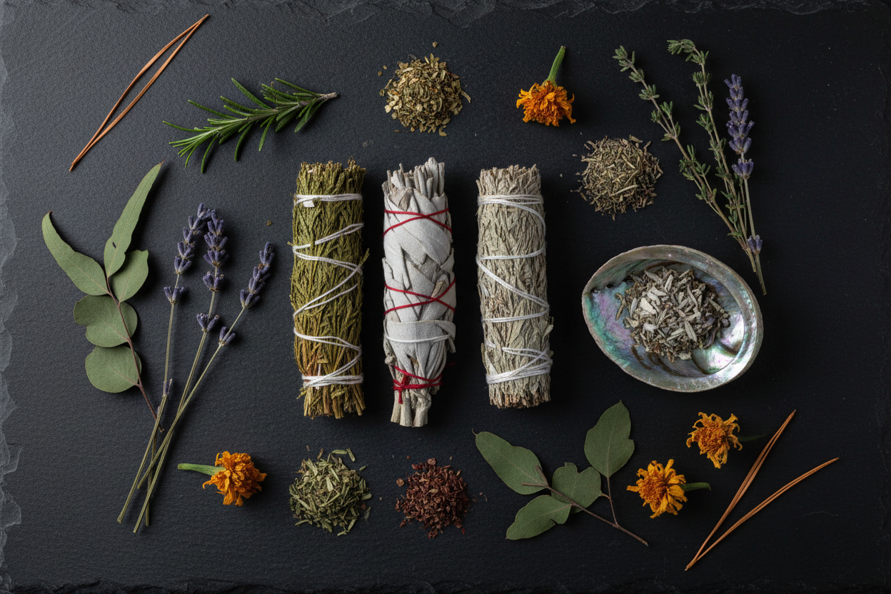 Cedar, White and Blue Sage Smudge Stick, Set of 3, 4 Inches, alternate view