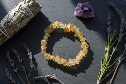 Citrine Chip Bracelet on Elastic Cord, shown in use