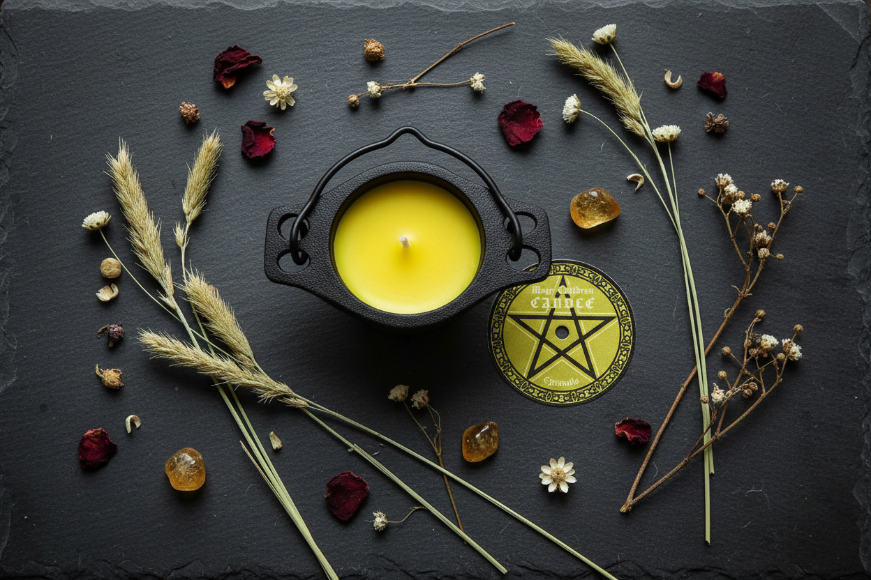 Citronella Candle in Cast Iron Cauldron, additional view