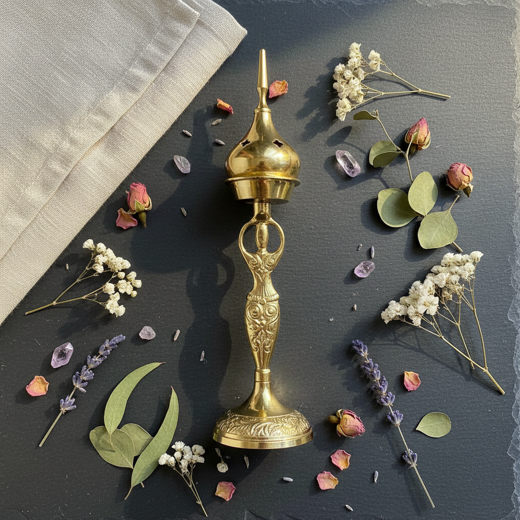 Goddess Brass Incense Burner, 9 Inches, alternate view