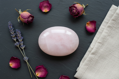 Pink Calcite Palm Stone, alternate view