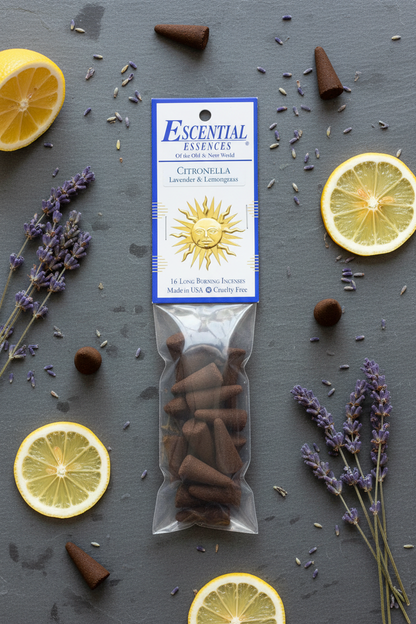 Citronella Lavender Lemongrass Incense Cones by Escential Essences, 16 Long Burning Cones, alternate view