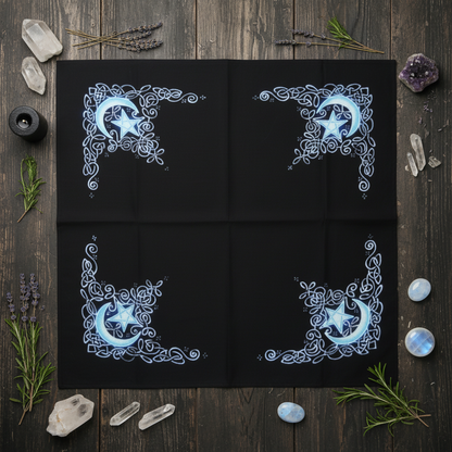 Celtic Moon Altar Cloth or Scarf, 36 x 36 Inches, shown in use