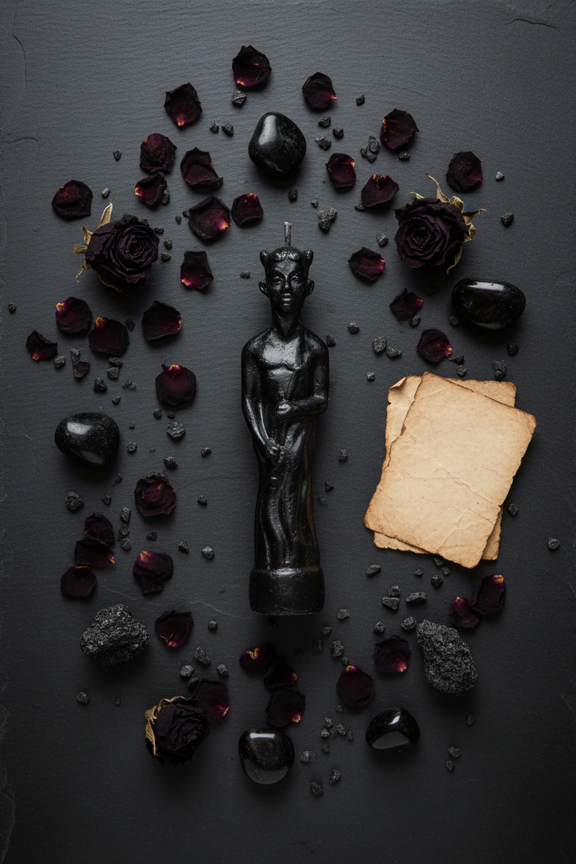 Devil Black Candle, 7 1/2", detail view