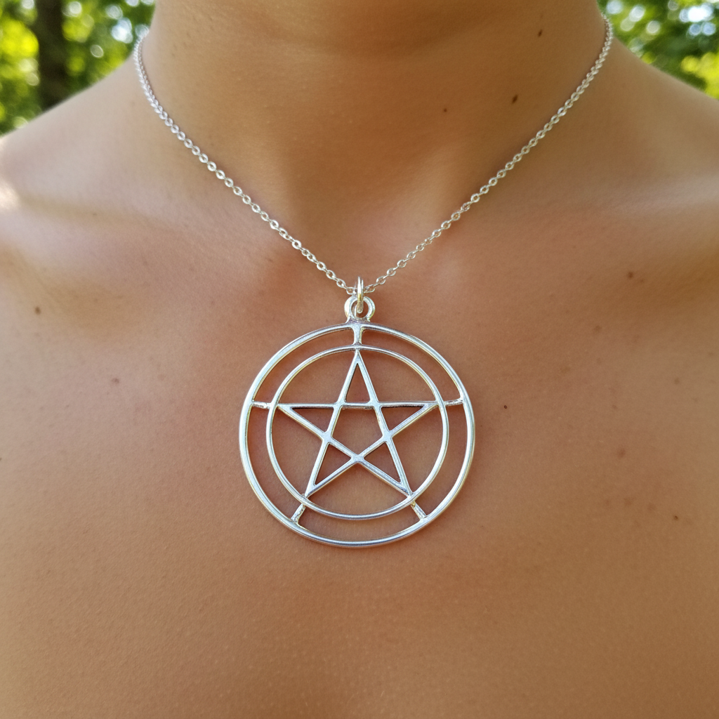 You will be generating high-quality product photos for an online stores product page. The product images should closely match the original products.
      Here is the prompt (IMPORTANT!): """A natural, candid lifestyle scene showing the 2-Circle Pentagram 
