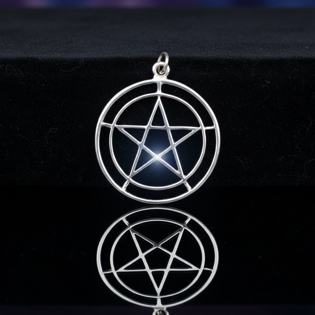 You will be generating high-quality product photos for an online stores product page. The product images should closely match the original products.
      Here is the prompt (IMPORTANT!): """A studio-shot composition featuring the 2-Circle Pentagram Pendan