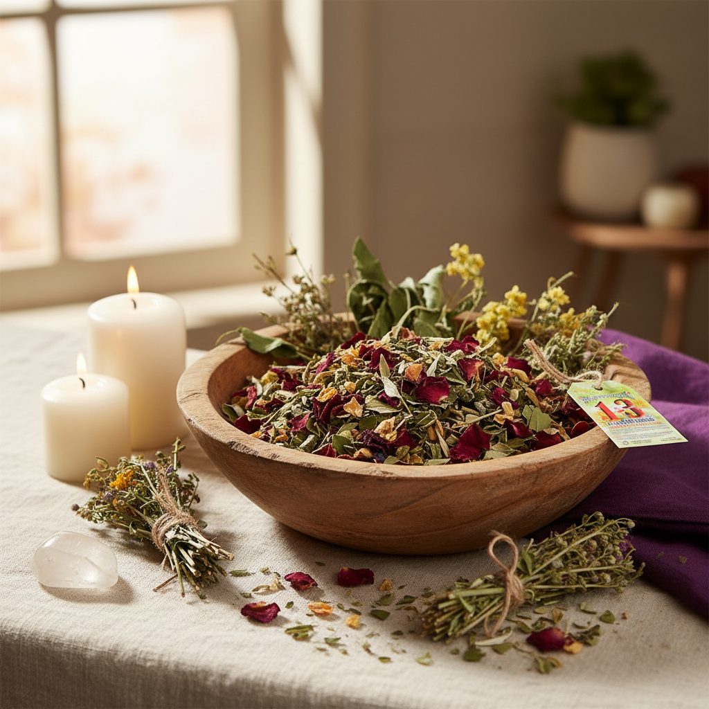 You will be generating high-quality product photos for an online stores product page. The product images should closely match the original products.
      Here is the prompt (IMPORTANT!): """A photorealistic image of the 13 Herbs Aromatic Bath Herb set dis