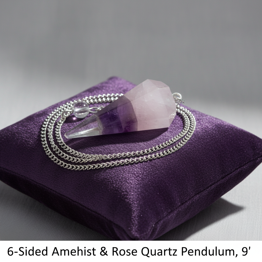 You will be generating high-quality product photos for an online stores product page. The product images should closely match the original products.
      Here is the prompt (IMPORTANT!): """A professional studio shot of the 6-sided Amethyst & Rose Quartz 